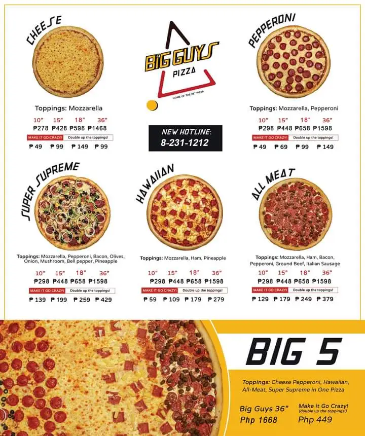 BIG GUYS PIZZA PRICES