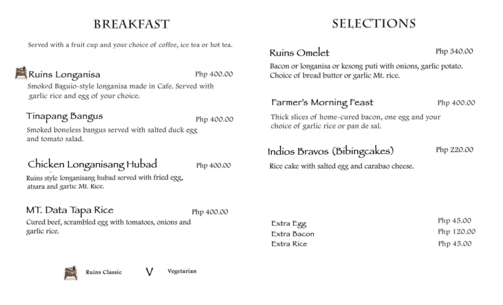 CAFE BY THE RUINS BREAKFAST MENU PRICES