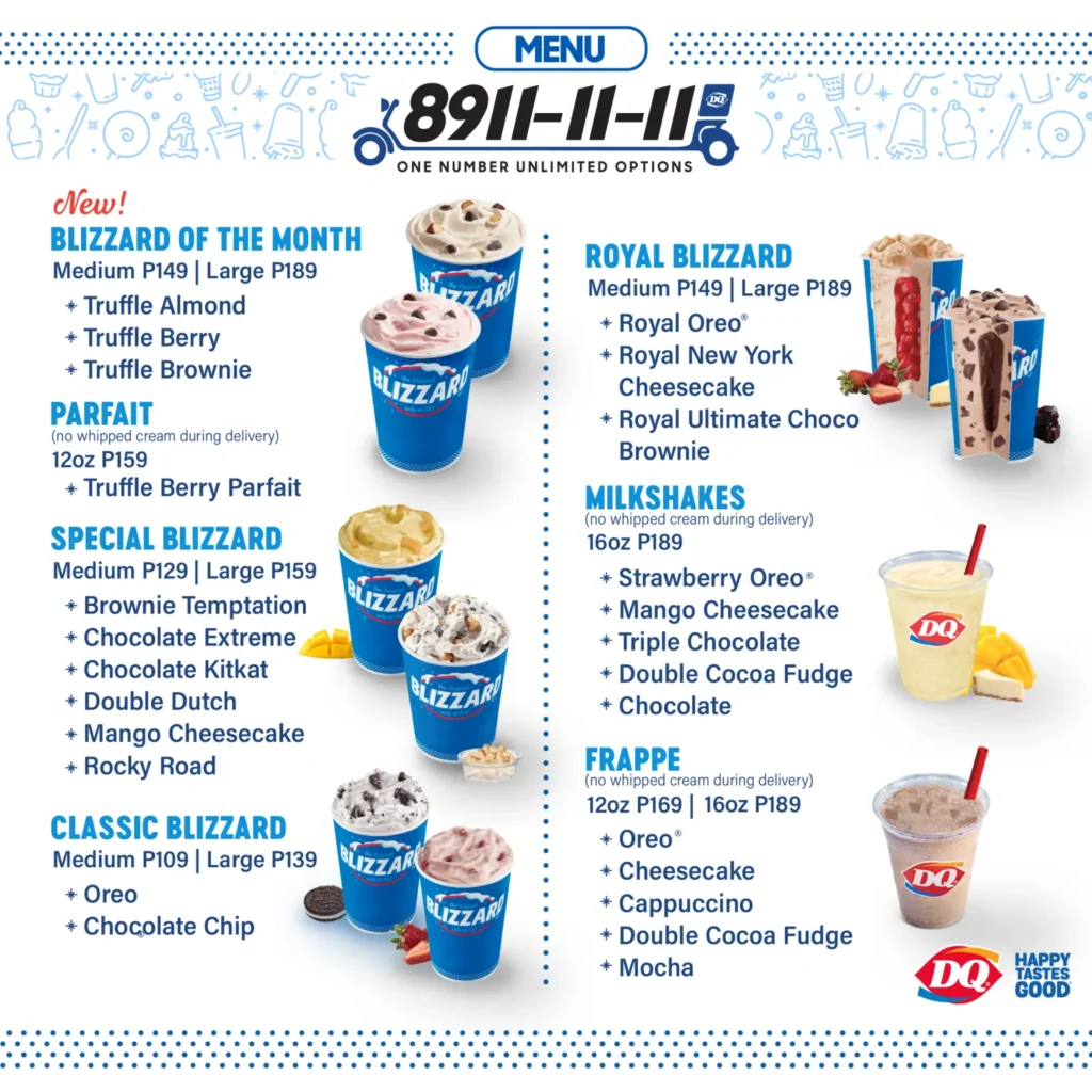DAIRY QUEEN BLIZZARD OF THE MONTH MENU PRICES
