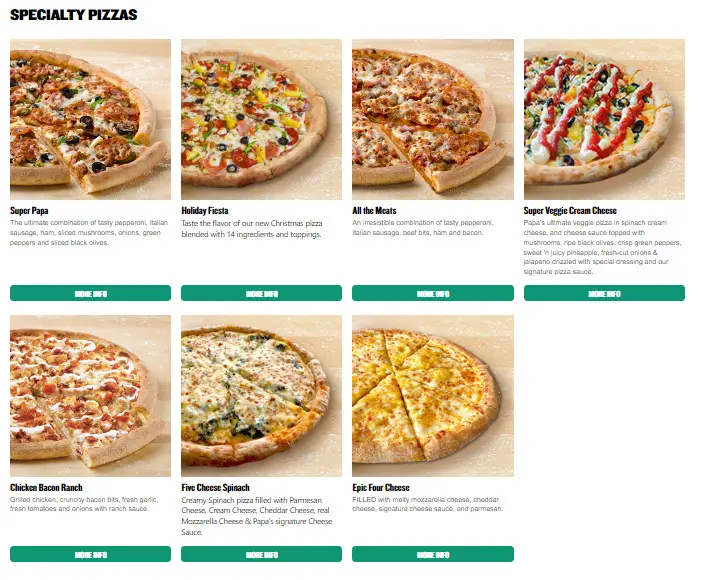 PAPA JOHN’S SPECIALTY PIZZA PRICES
