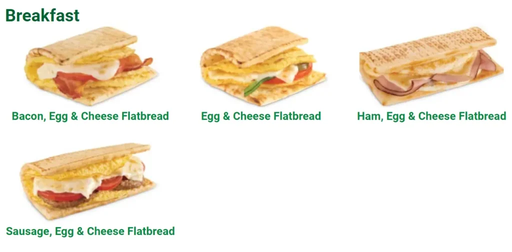 SUBWAY BREAKFAST MENU WITH PRICES