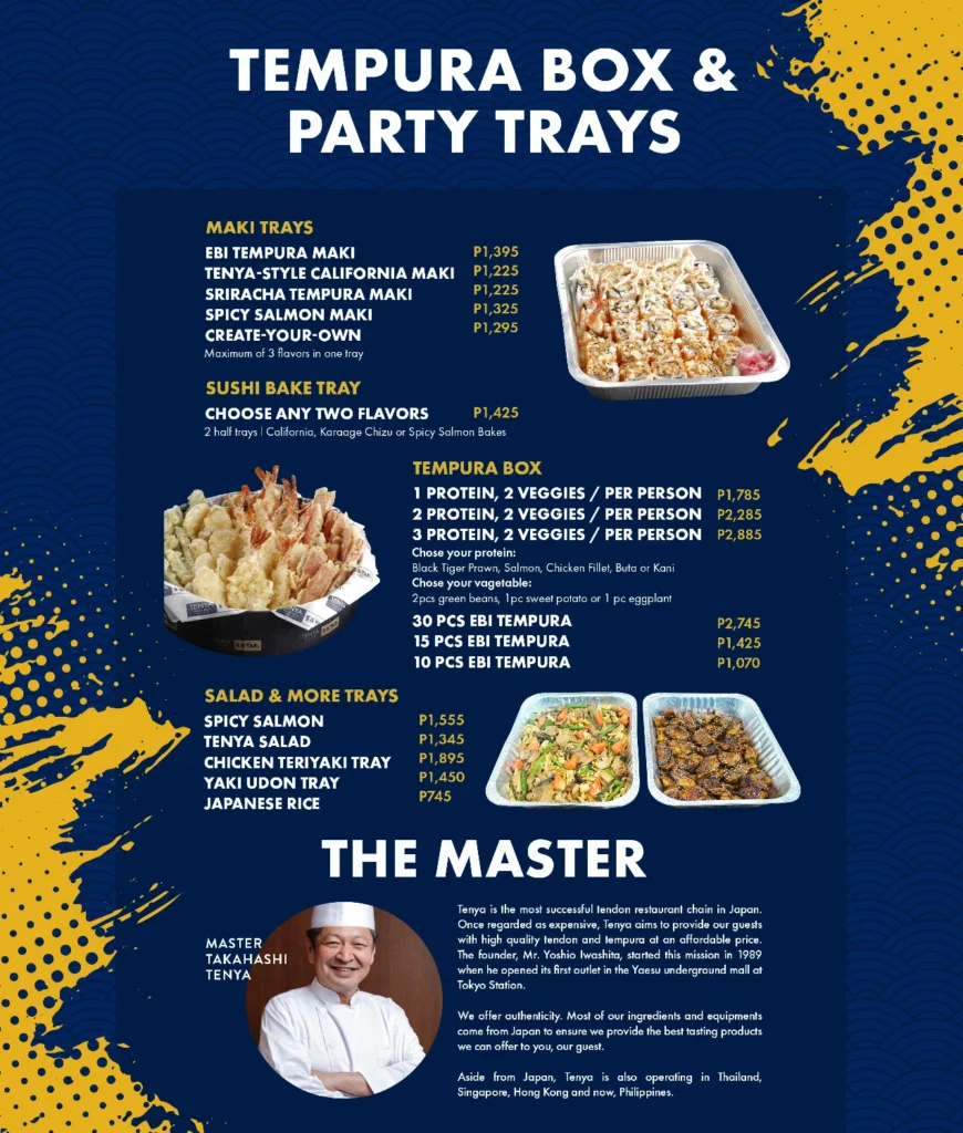 TENYA DESSERT , BEVERAGES & PARTY TRAYS MENU WITH PRICES