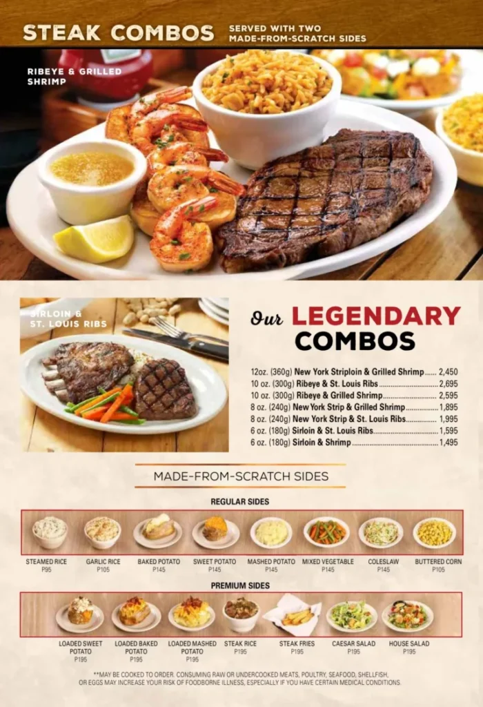 TEXAS CHICKEN STEAK COMBOS WITH 2 SIDES PRICES