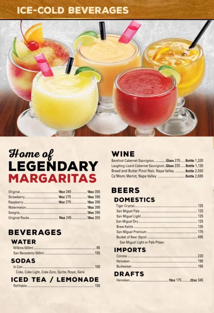 TEXAS ROADHOUSE ICE-COLD BEVERAGES MENU PRICES