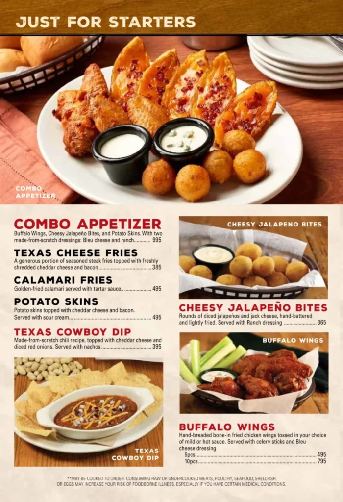 TEXAS ROADHOUSE STARTERS MENU WITH PRICES