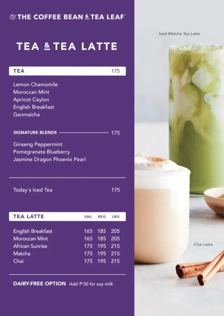 THE COFFEE BEAN & TEA LEAF TEA LATTEE PRICES