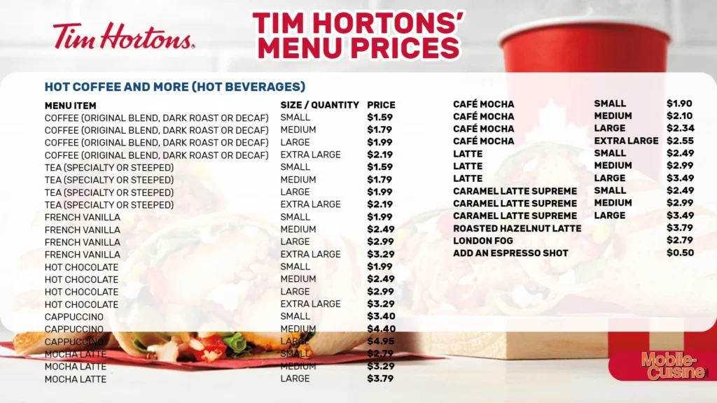 TIM HORTONS TOP PICKS FOR YOU MENU WITH PRICES