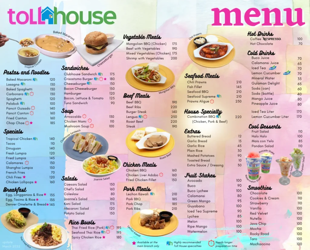 TOLL HOUSE PASTAS & NOODLES MENU WITH PRICES
TOLL HOUSE SPECIALS PRICES
TOLL HOUSE BREAKFAST MENU PRICES