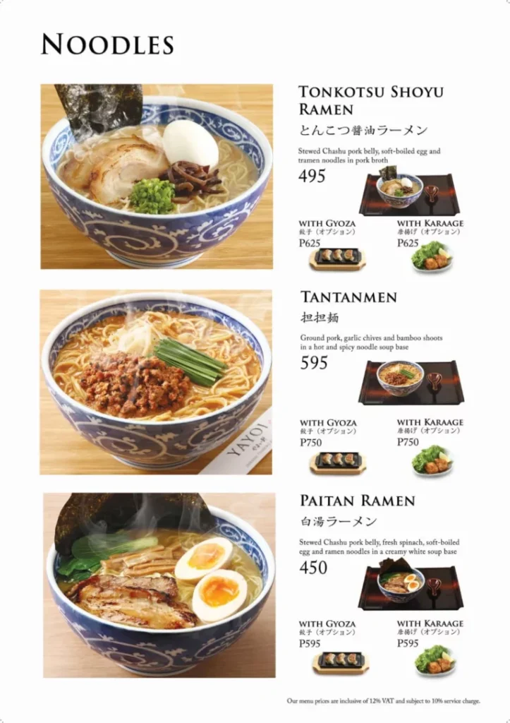 YAYOI NOODLES PRICES