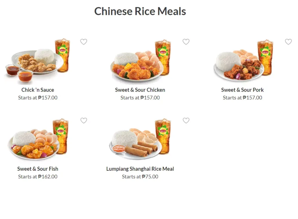 CHOWKING CHINESE RICE MEALS PRICES