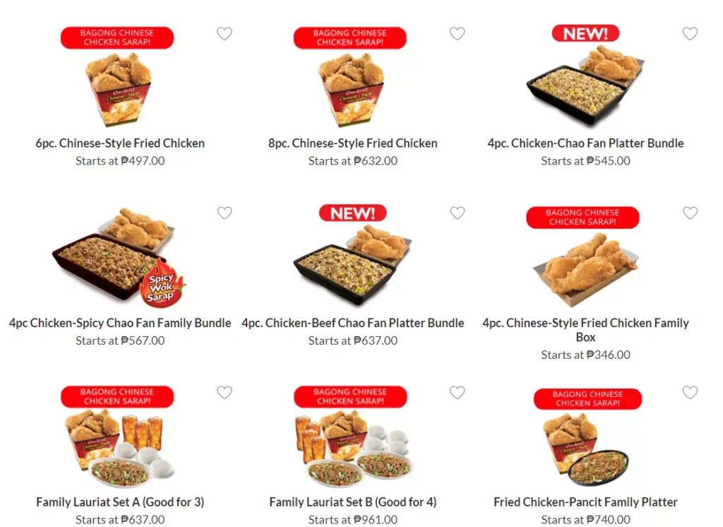 CHOWKING CHINESE STYLE FRIED CHICKEN MENU PRICES
