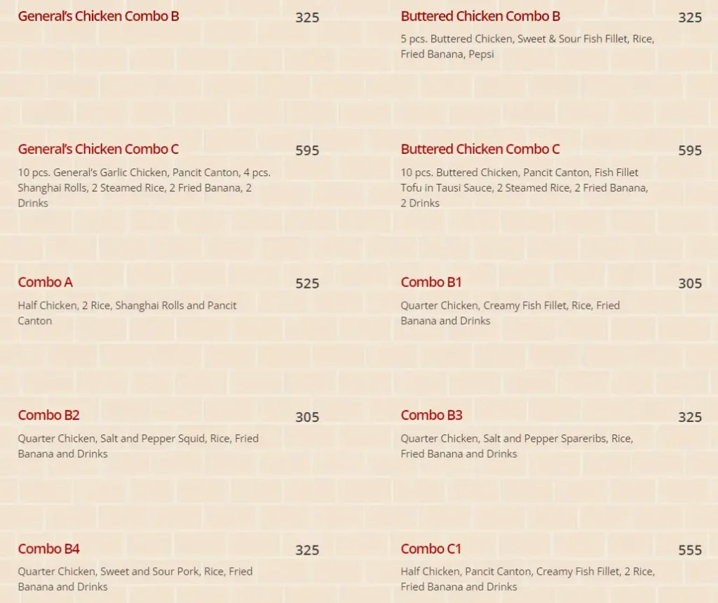 CLASSIC SAVORY COMBO MEALS PRICES
