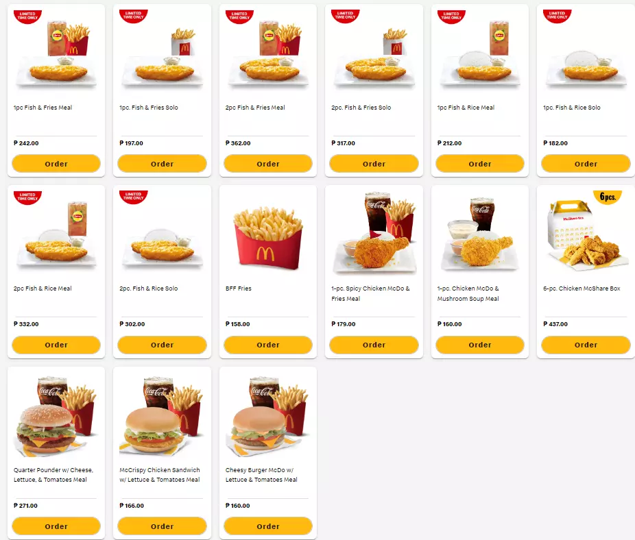 MCDONALD’S FEATURED MENU WITH PRICES
