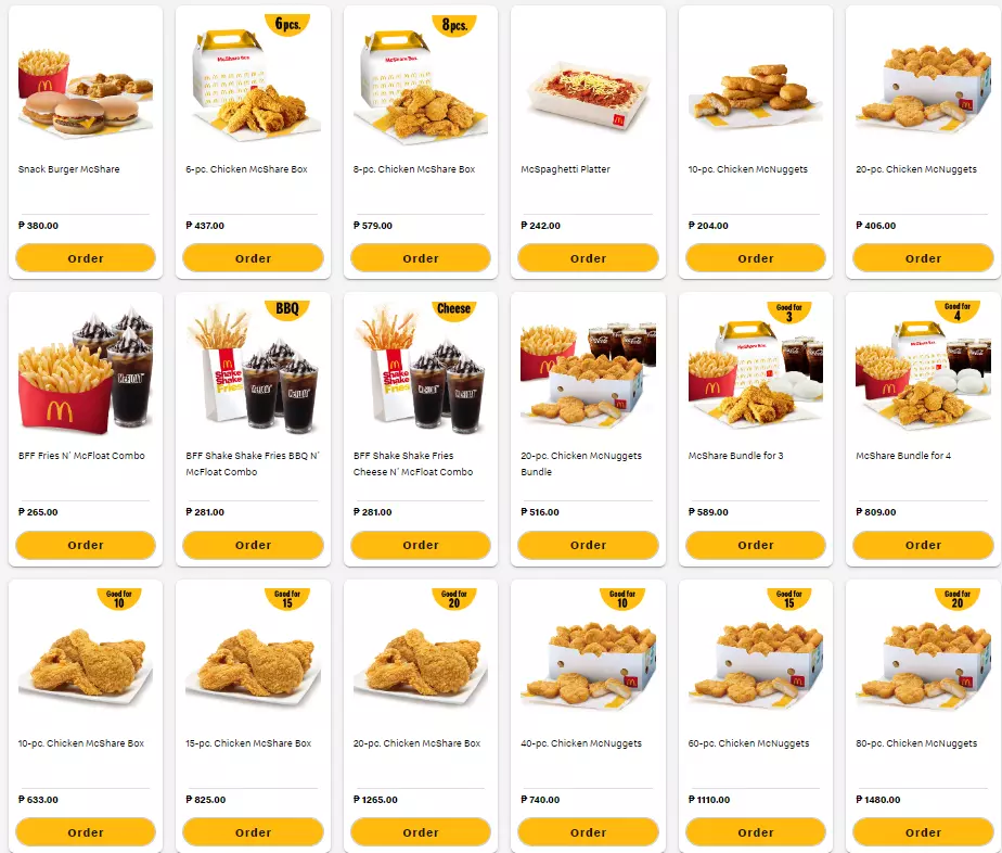 MCDONALD’S GROUP MEALS PRICES