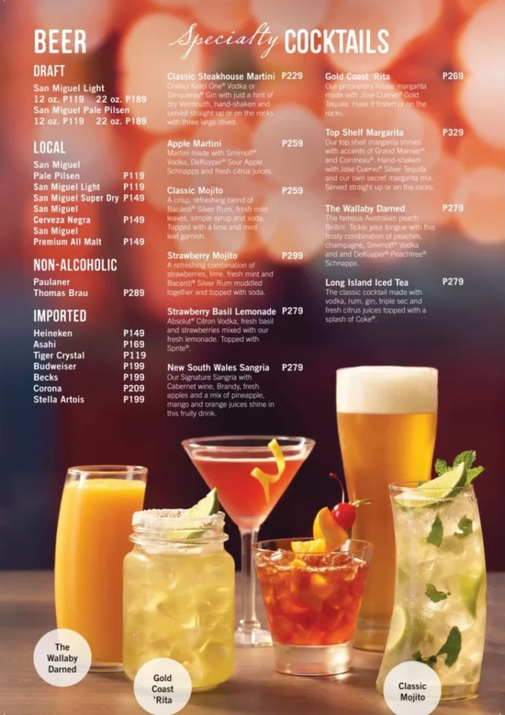 OUTBACK STEAKHOUSE SPECIALTY COCKTAILS PRICES