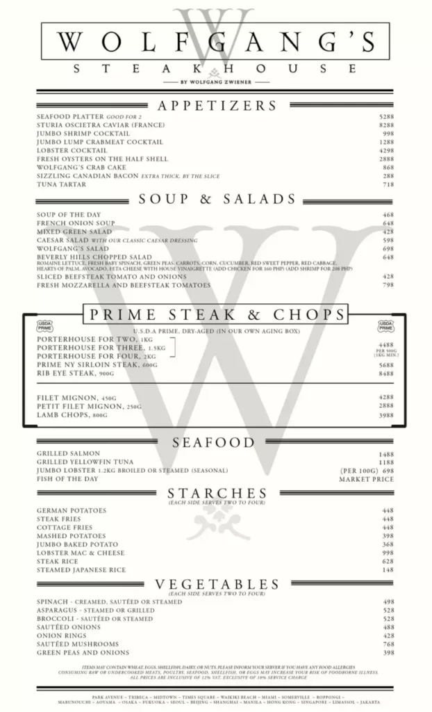 WOLFGANG STEAKHOUSE ALL-DAY PRICES