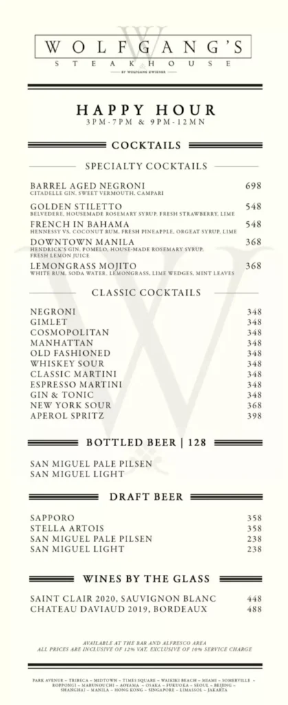 WOLFGANG STEAKHOUSE NEWPORT WORLD RESORTS HAPPY HOUR PRICES