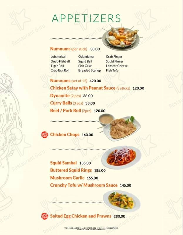 BUGIS APPETISERS MENU WITH PRICES