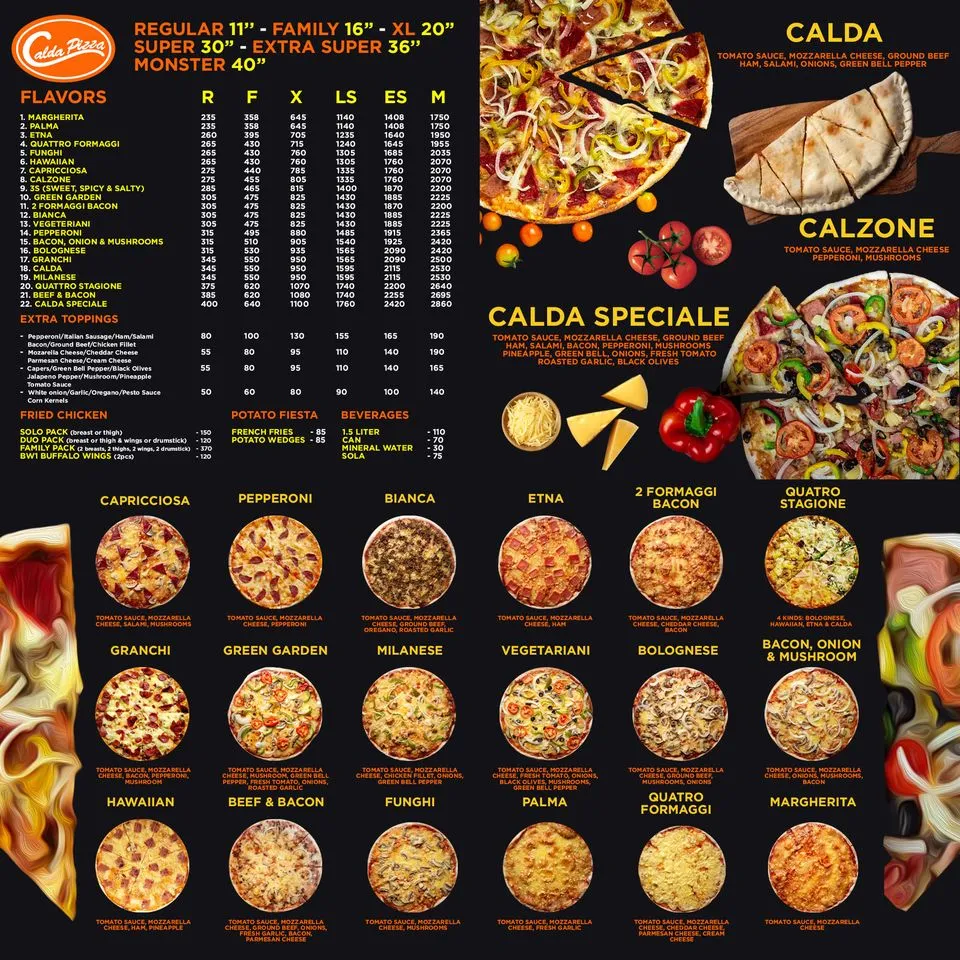 CALDA PIZZA MAINS PRICES