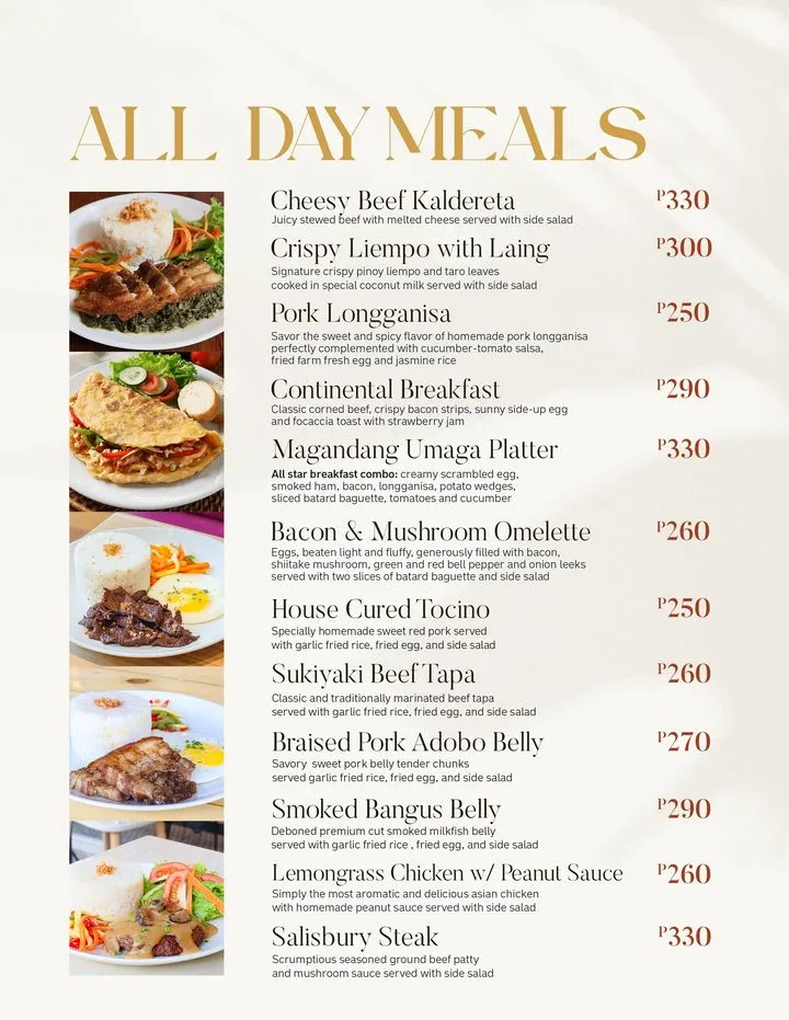 FIGARO COFFEE ALL DAY MEALS MENU WITH PRICES