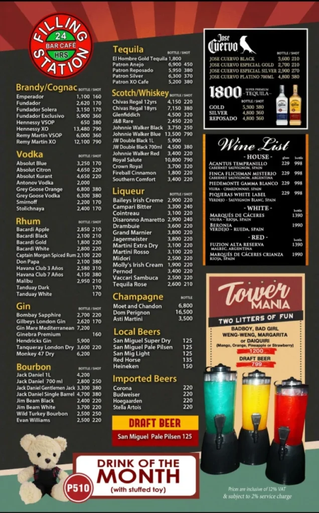 FILLING STATION ICED COFFEE MENU PRICES