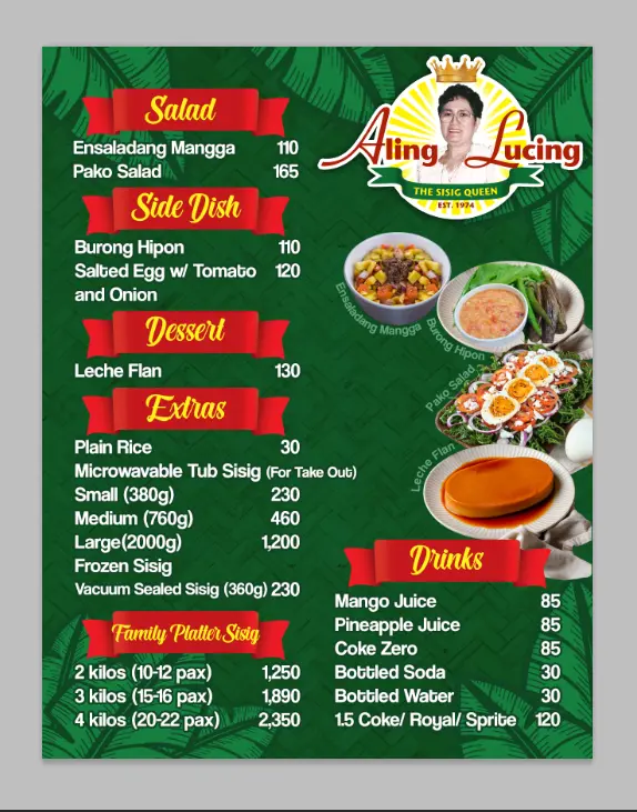 ALING LUCING SIDES AND ALING LUCING SALAD PRICES