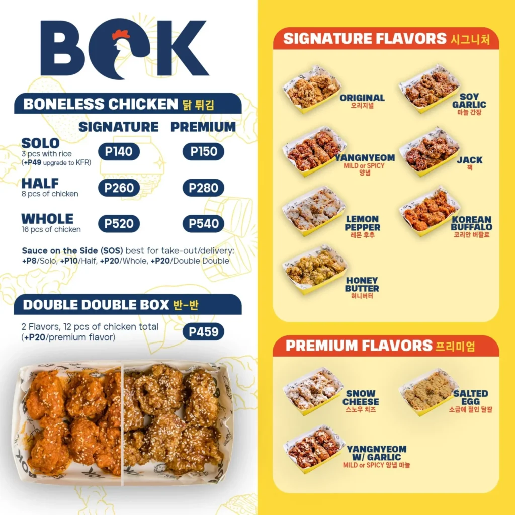 BOK ADD-ONS AND BOK KIMCHI FRIED RICE PRICES