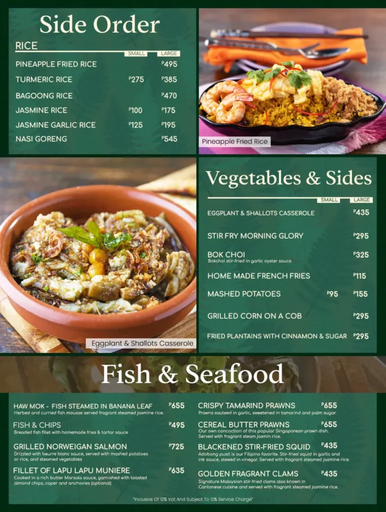 CAFE VOILA SIDE ORDER AND
CAFE VOI LA FISH & SEAFOOD MENU PRICES