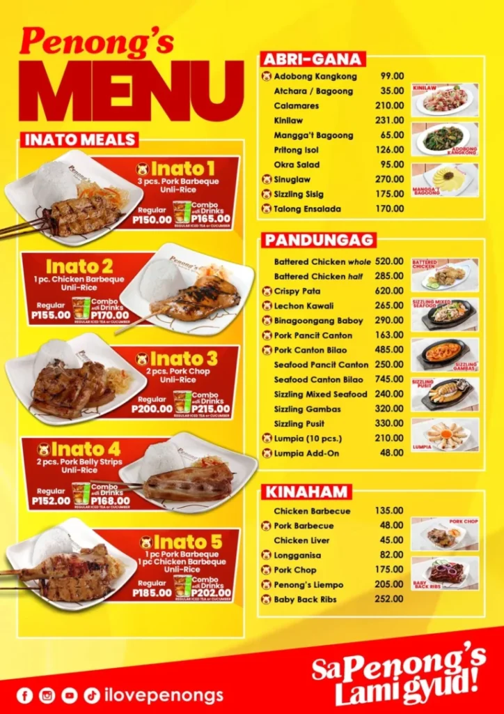 PENONG’S INATO MEALS MENU WITH PRICES