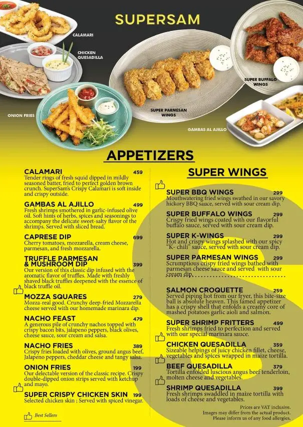 SUPERSAM APPETIZERS MENU WITH PRICES