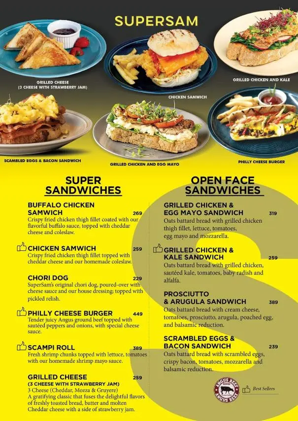 SUPERSAM SUPER SANDWICHES AND SUPERSAM OPEN-FACE SANDWICHES MENU PRICES