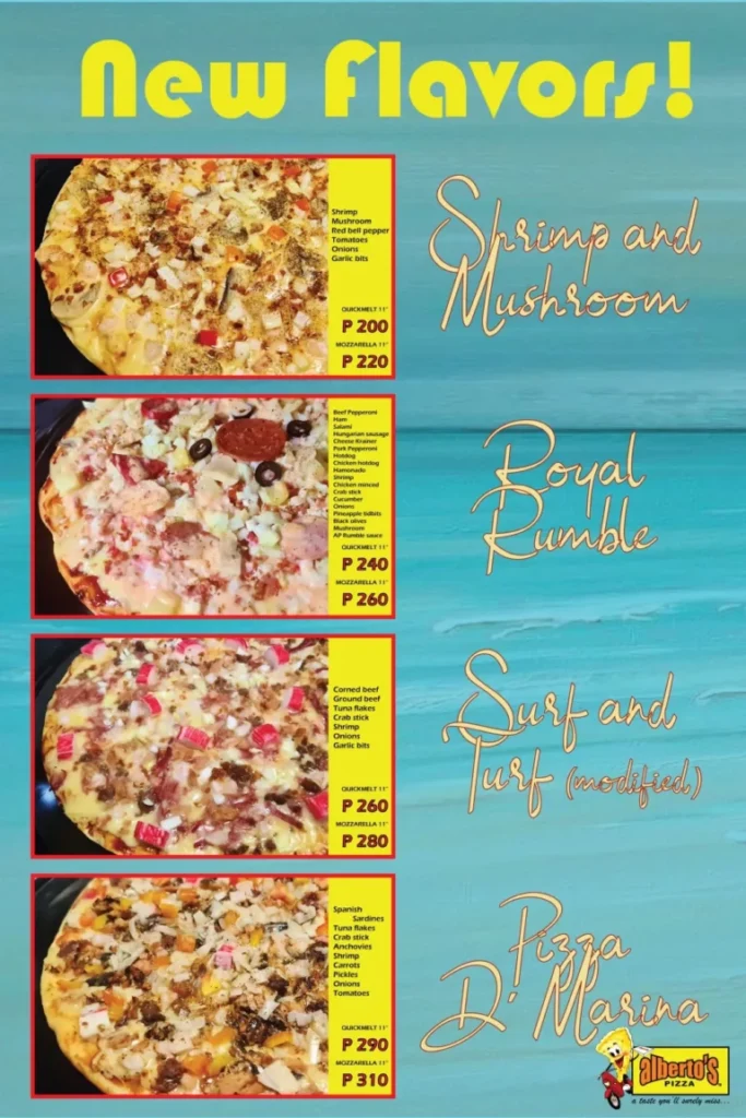 ALBERTO’S PIZZA MENU WITH PRICES