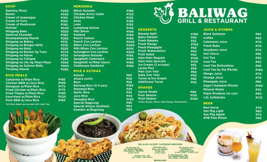 BALIWAG SOUP MENU PRICES BALIWAG RICE MEALS PRICES
BALIWAG RICE & EXTRAS MENU PRICES