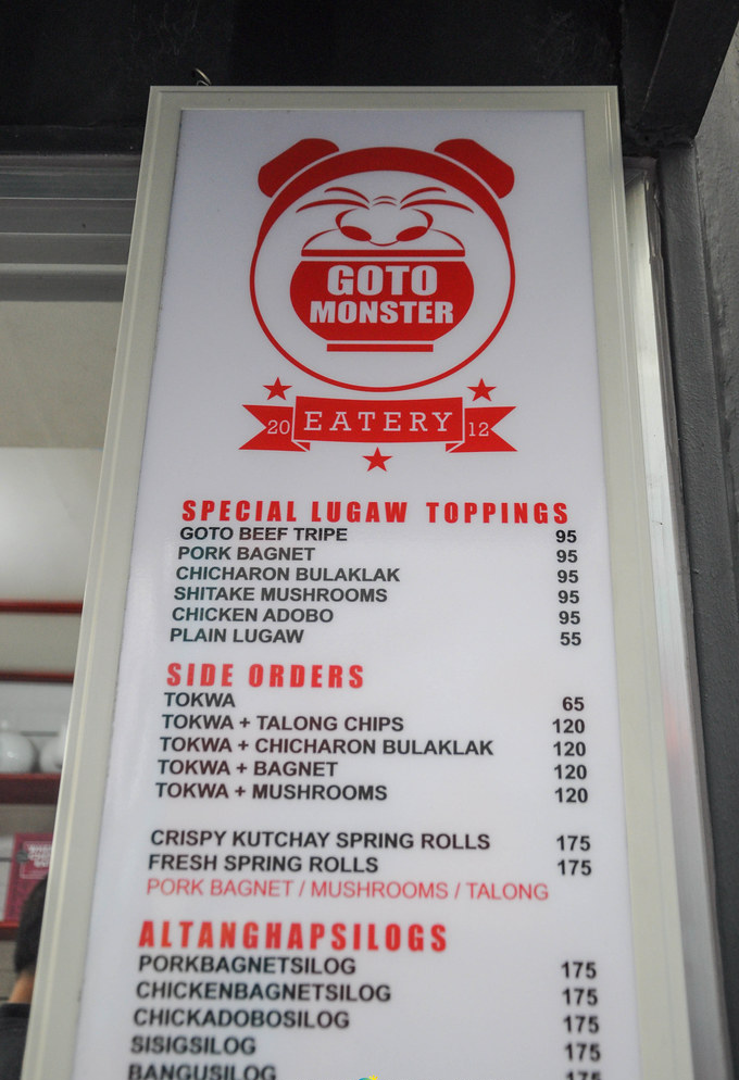 GOTO MONSTER SPECIAL LUGAW MENU WITH PRICES