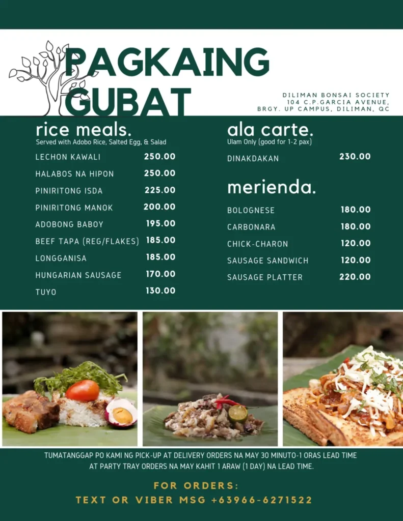 GUBAT RICE MEALS MENU WITH PRICES GUBAT ALA CARTE PRICES