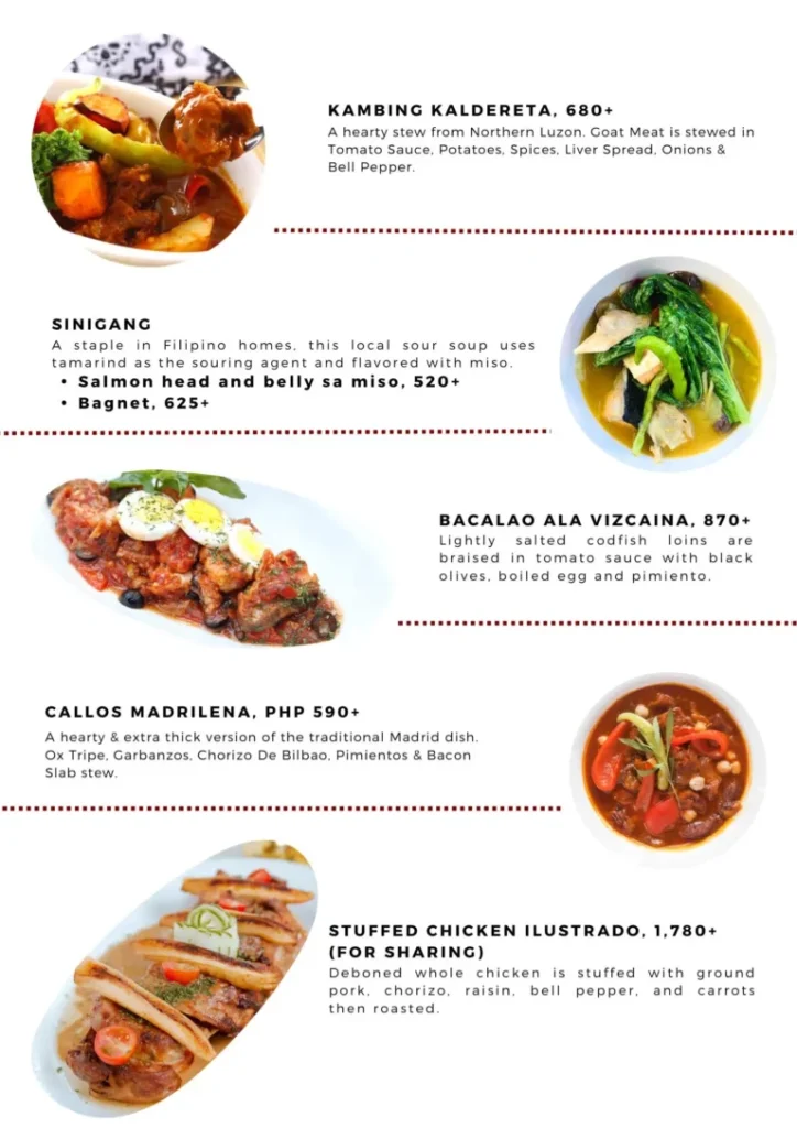 ILUSTRADO MAIN ENTREES MENU PRICES Philippines