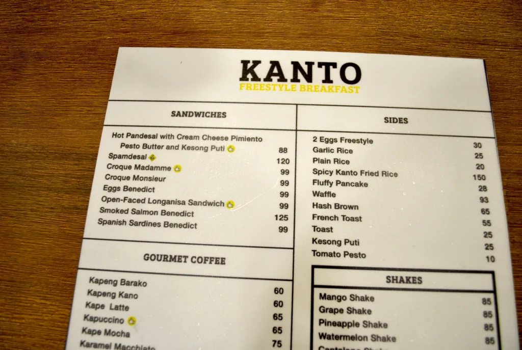 KANTO FREESTYLE KANTO BOY BREAKFAST MENU WITH PRICES