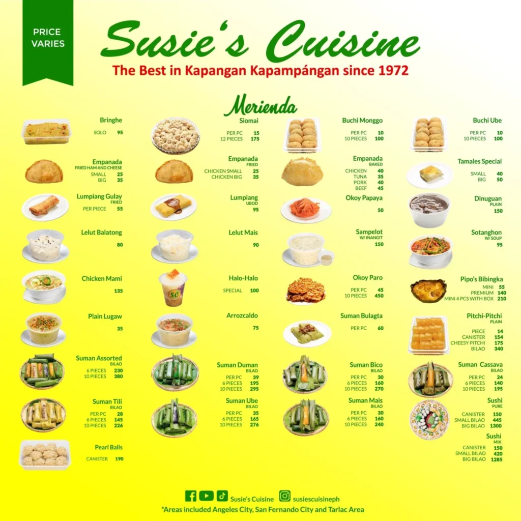 SUSIE’S CUISINE BREADS PRICES SUSIE’S CUISINE CAKES MENU PRICES